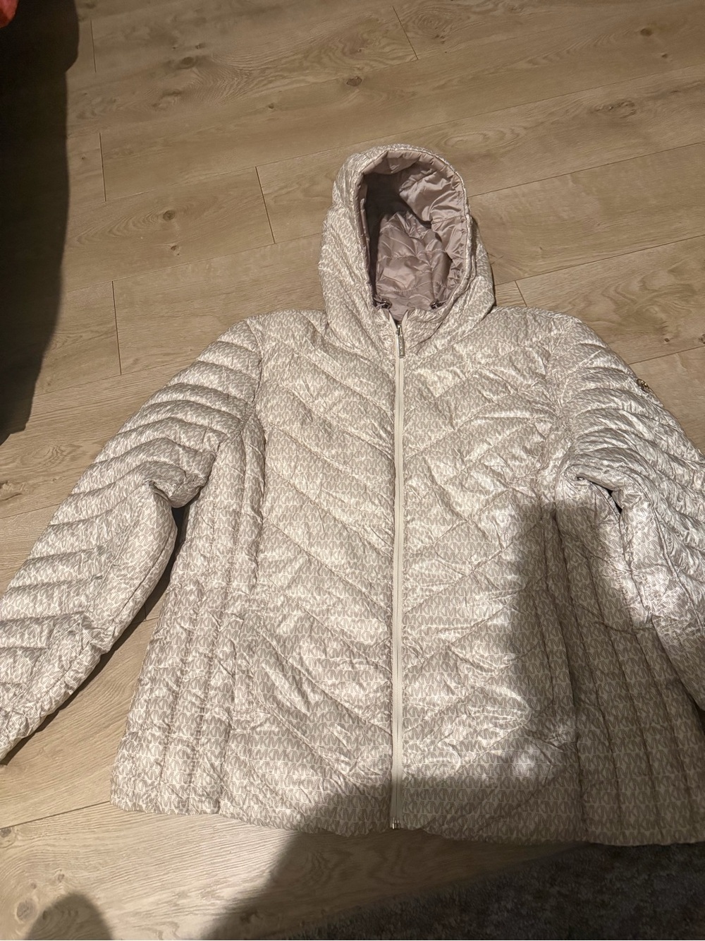Light Beige Quilted Hooded Jacket - Women's